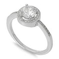 thumbnail image 1 of Clear CZ Solitaire Round Halo Wedding Ring .925 Sterling Silver Band White Female Size 11, 1 of 4