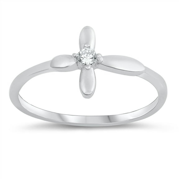Clear CZ Solitaire Sideways Cross Ring .925 Sterling Silver Band White Jewelry Female Size 9
