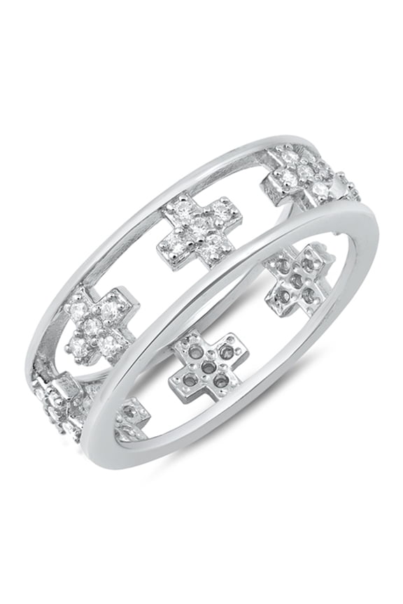 Clear CZ Square Cross Open Eternity Ring 925 Sterling Silver Band White Jewelry Female Size 9