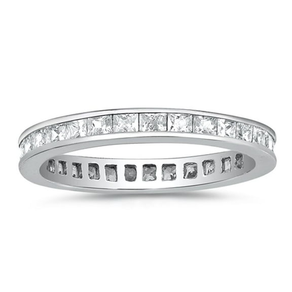 Clear CZ Stackable Accent Eternity Wedding Ring Sterling Silver Band White 925 Female Size 10