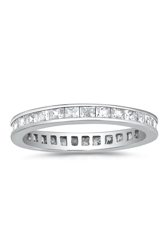 Clear CZ Stackable Accent Eternity Wedding Ring Sterling Silver Band White 925 Female Size 4