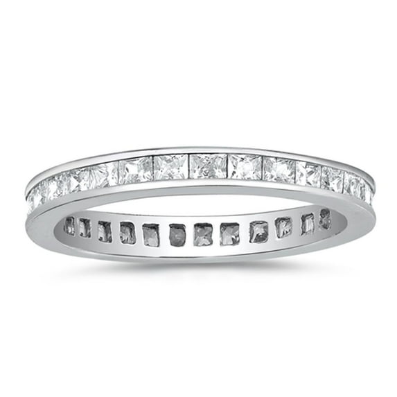 Clear CZ Stackable Accent Eternity Wedding Ring Sterling Silver Band White 925 Female Size 9