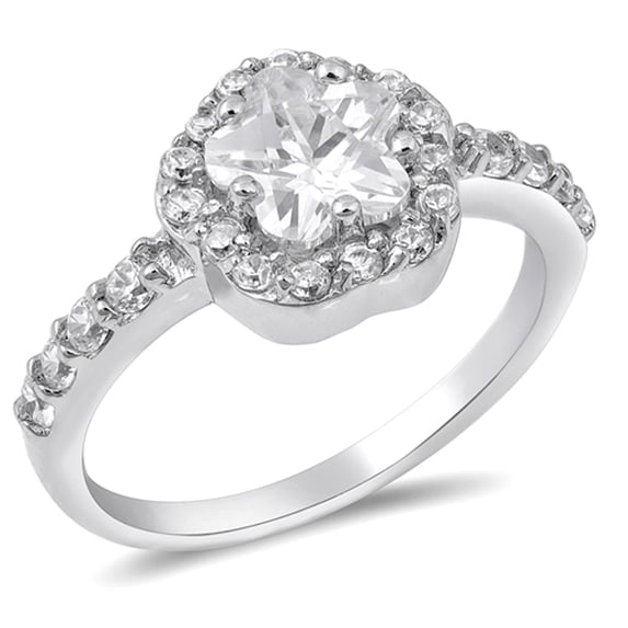 Clear CZ Star Halo Bridal Engagement Ring .925 Sterling Silver Band White Jewelry Female Size 8