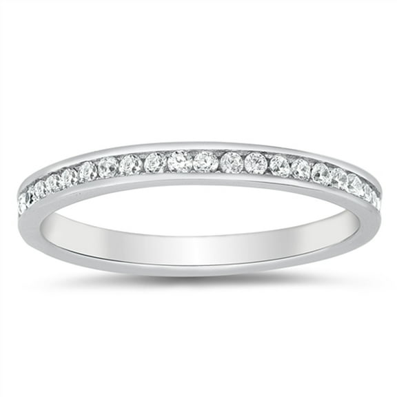 Clear CZ Studded Eternity Halo Ring .925 Sterling Silver Band White Jewelry Female Size 7