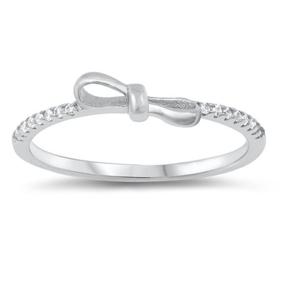 Clear CZ Studded Sideways Bow Loop Ring .925 Sterling Silver Band White Jewelry Female Size 5