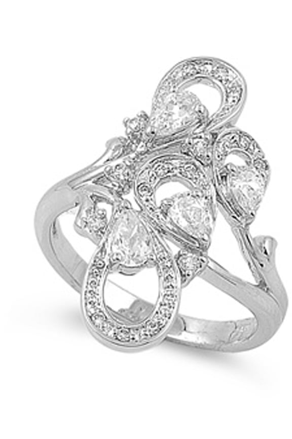 Clear CZ Teardrop Wide Loop Large Ring .925 Sterling Silver Band White Jewelry Female Size 7