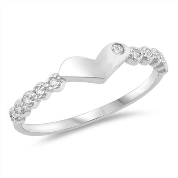 Clear CZ Thin Dainty Heart Purity Promise Ring Sterling Silver Band White 925 Female Size 4