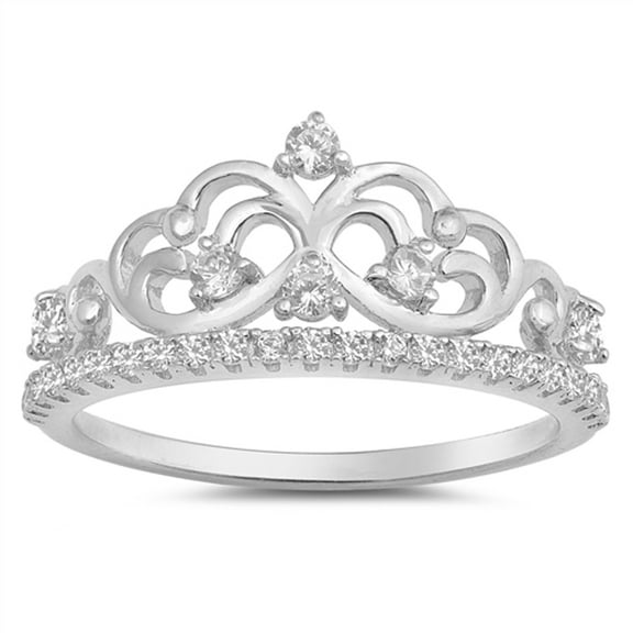 Clear CZ Tiara Crown Filigree Heart Ring 925 Sterling Silver Band White Jewelry Female Size 10
