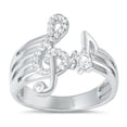 thumbnail image 1 of Clear CZ Treble G Clef Ring .925 Sterling Silver Music Note Band White Jewelry Female Size 9, 1 of 4
