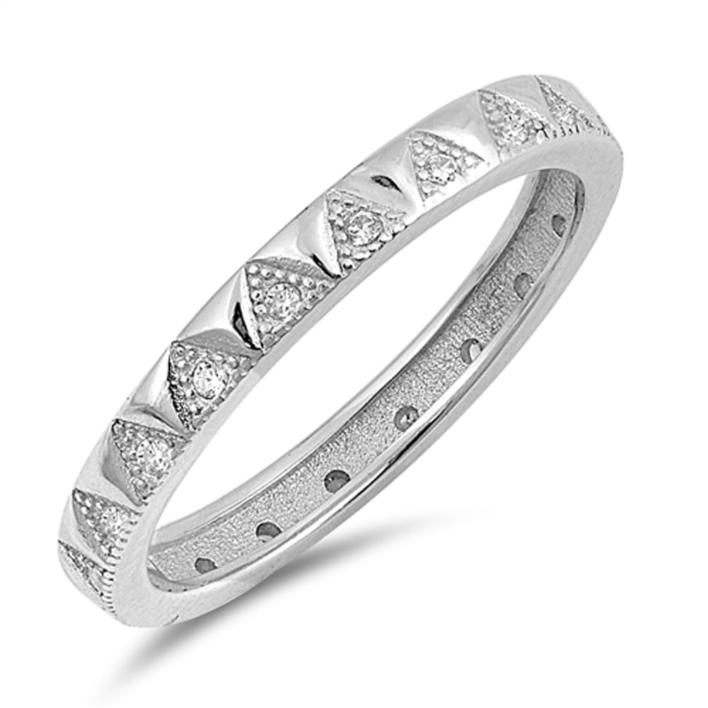 Clear CZ Triangles Eternity Thumb Ring Sterling Silver Band White 925 ...