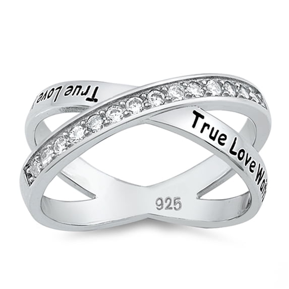 Clear CZ True Love Waits Promise Ring Sterling Silver Crisscross Band White 925 Female Size 9