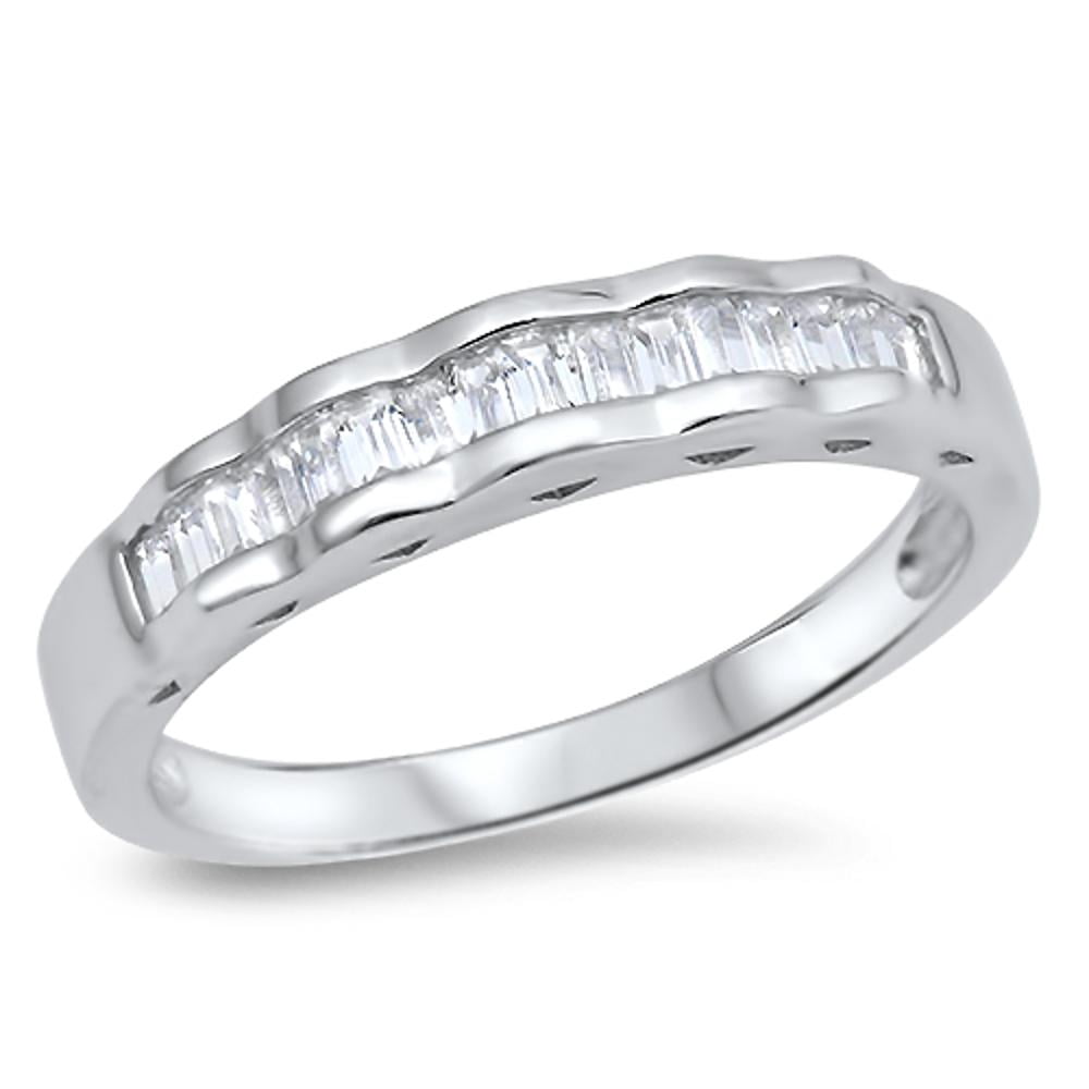 Shockwave Ripple Rings Clear CZ Wave Ripple Stackable Accent Ring .925 Sterling Silver Band ...
