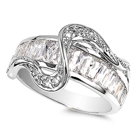 Clear CZ Wholesale Wave Wedding Ring .925 Sterling Silver Band White Jewelry Female Size 8