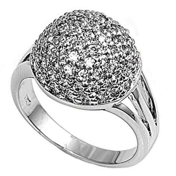 Clear CZ Wide Huge Ball Cluster Ring .925 Sterling Silver Band White Jewelry Female Size 8