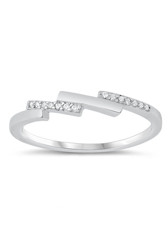 Clear CZ Zig Zag Stairs Chic Midi Ring .925 Sterling Silver Band White Jewelry Female Size 7