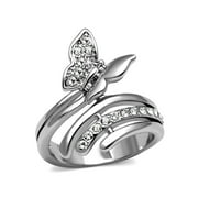 Clear CZ set in Butterfly Stainless Steel Non Tarnish Wide Band Ring - Size 5