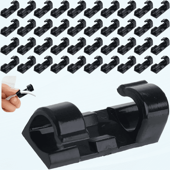 Clear Cable Clips, 40 Pcs Premium Extension Cord Clips, Powerful Wall Cord Clips, Adhesive Baseboard Cable Clips for Home Office Car TV PC Laptop Desktop Management (Black)