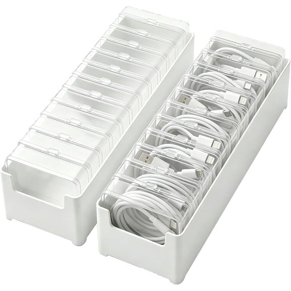 Clear Cable Organizer Storage Box, 2 Pcs 11 Box Desktop Cable Management with Switch, Power Cord Organizer for Office,Home,Desk Accessories Storage Stationery Supplies and Accessories