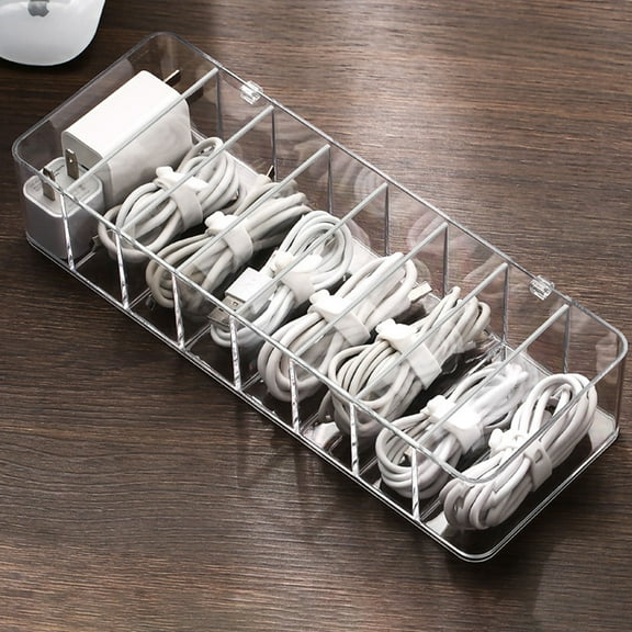 Clear Cable Storage Box,Cable Organizer Box ,Storage Desktop Data Cable Cord Storage Box Plastic Cable Management Box - 26*9*5.5cm-no lid