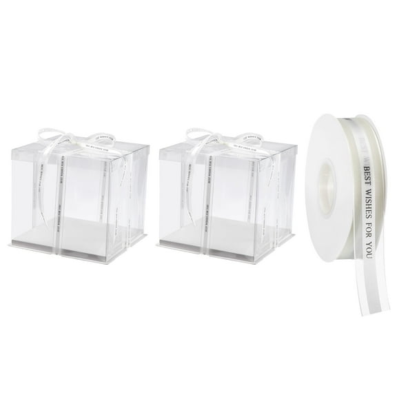Clear Cake Box, 2Pcs 10"x10"x10" - Tall Cake Boxes with Ribbon for 8 Inch Cake Packing Carry - for Birthday (White)