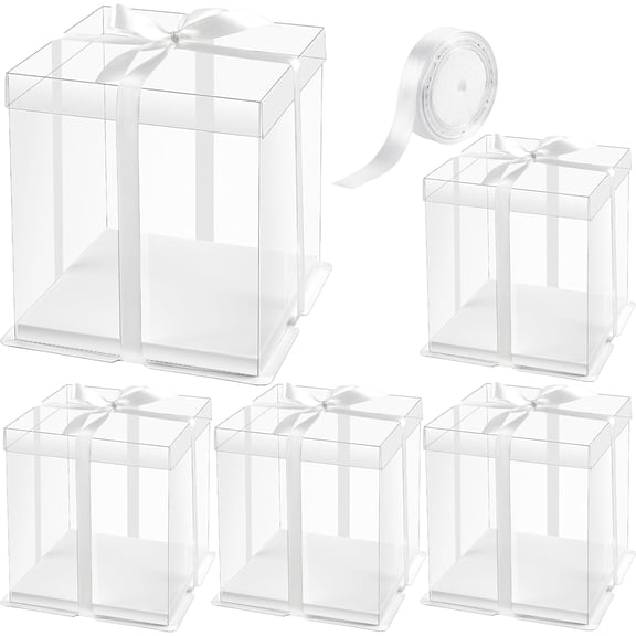 Clear Cake Box, 8 x 8 x 9 Inches, 5 Pcs