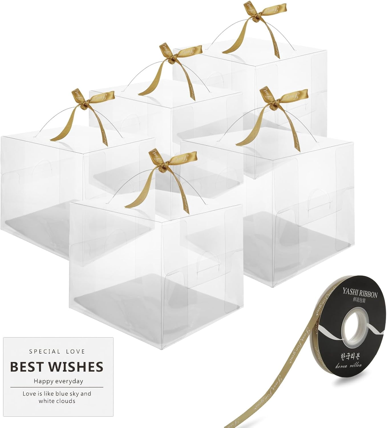 Box With Ribbon Handle Clear Cake Box with Handle, Gift Boxes with Ribbons & Stickers for Cake ...
