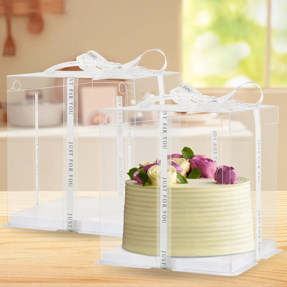 Clear Cake Boxes 12x12x10 Inch 8 Pack with Ribbon Stackable Food Storage Containers for Pastry