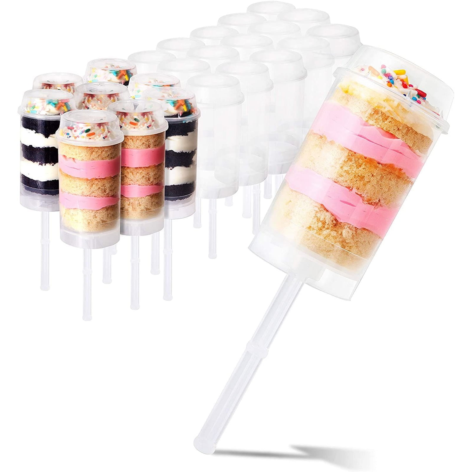 Lenwen 120 Pieces Plastic Cake Push up Container Cake Pop Shooter Heart  Shaped Clear Empty Push Pop Containers with Lids Base and Stick for Dessert