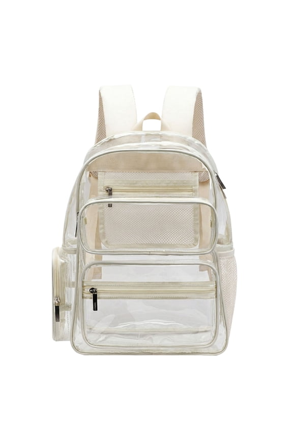 Clear Campus Backpack with Color Block Design Large Capacity Transparent Daypack Waterproof Backpack with Front Pocket & Side Mesh for Students Work Travel
