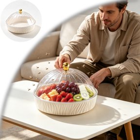 Clear Candy Bowl with Secure Lid, Large Transparent Fruit Serving Bowl, Food Grade Storage Container for Snacks, Cookie, Coffee Table Home Decor