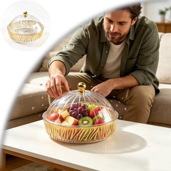Clear Candy Bowl with Secure Lid, Large Transparent Fruit Serving Bowl, Food Grade Storage Container for Snacks, Cookie, Coffee Table Home Decor