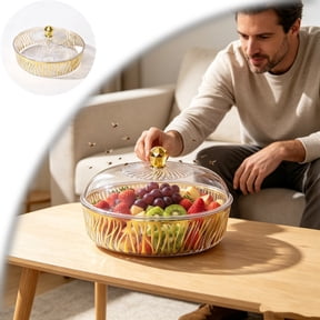 Clear Candy Bowl with Secure Lid, Large Transparent Fruit Serving Bowl, Food Grade Storage Container for Snacks, Cookie, Coffee Table Home Decor
