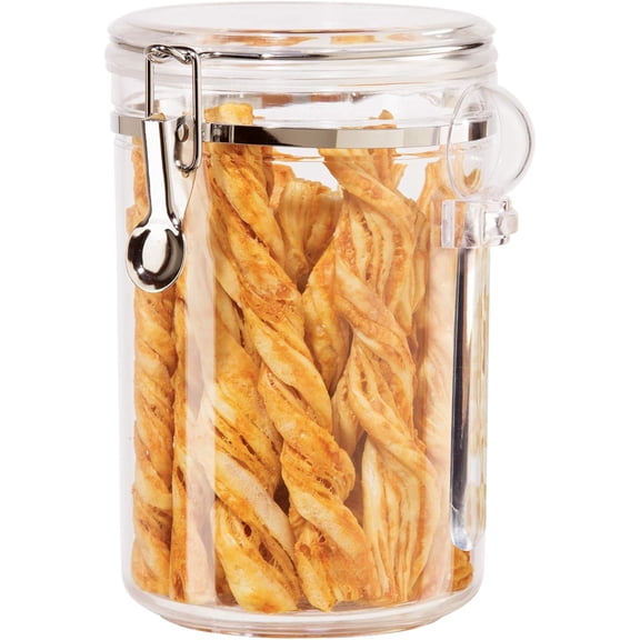 Clear Canister Airtight 61oz - Clamp Lid & Spoon - Airtight Food Storage Containers, Ideal for Kitchen & Pantry Storage of Bulk, Dry Food Including Flour, Sugar, Coffee, Rice, Tea, Spices & Herbs