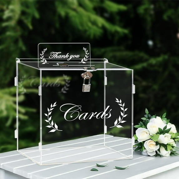 Clear Card Boxes with Lock - Gift Card Box Money Box Holder for Reception, Anniversary, Shower, Rustic Wedding Decorations, Birthday, Graduation