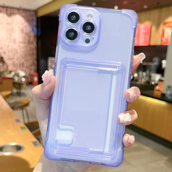 Clear Card Holder Case for iPhone 15 Plus, Four-Corners Shockproof Wallet Case, Anti-Yellowing TPU Scratch Resistant Credit Card Slot Slim Protective Phone Cover for iPhone 15 Plus, Blue