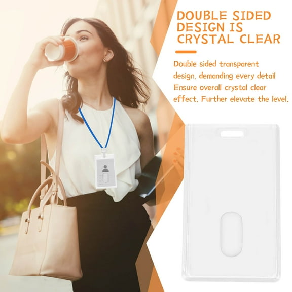 Clear Card Holder Vertical Employee ID Access Control Badge Double Sided Acrylic Thick Card Holder 1Pc