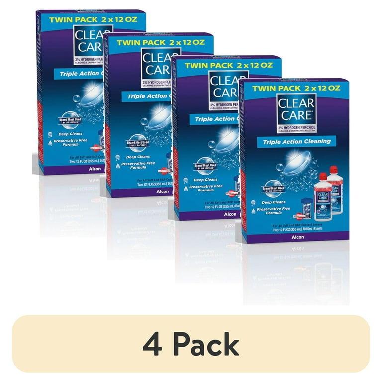 4 pack) Clear Care Contact Lens Cleaning Solution for Daily 