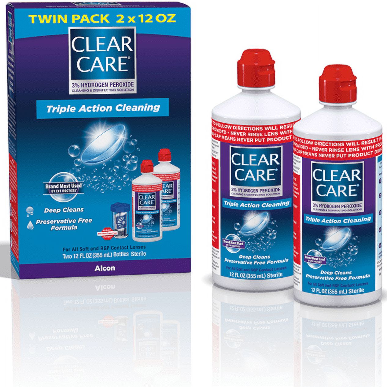Clear Care Hydrogen Peroxide Contact Lens Cleaning and Disinfecting Liquid Solution, Two 12 oz per pack - image 1 of 9