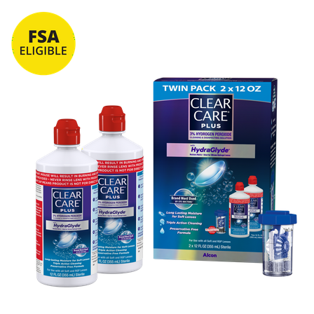 Clear Care Plus Contact Lens Cleaning Liquid Solution for Daily Use, Two 12 oz per Pack