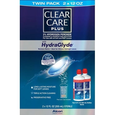 Clear Care Plus Contact Lens Cleaning Liquid Solution for Daily Use, Two 12 oz per Pack