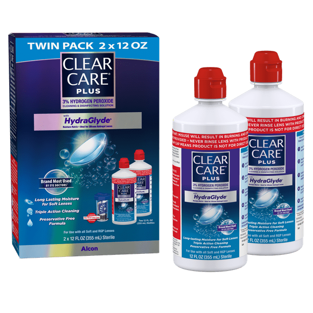 Clear Care Plus Contact Lens Cleaning Liquid Solution with HydraGlyde Twin Pack