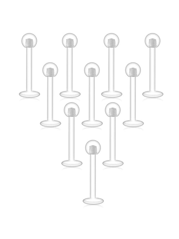 Clear Cartilage Earring-10pcs 16G Clear Acrylic Bioflex Retainer for Tragus Lip Nose Labret Helix 6mm/8mm/10mm/12mm