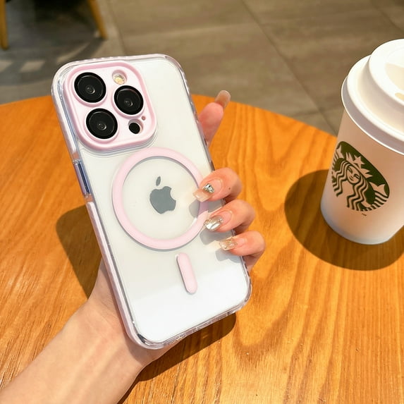 Clear Case for Apple iPhone 12, Compatible with Magsafe Magnetic Back Cover Drop Protection Anti-Scratch Bumper Rugged Slim Fit Transparent Phone Case for iPhone 12, Pink