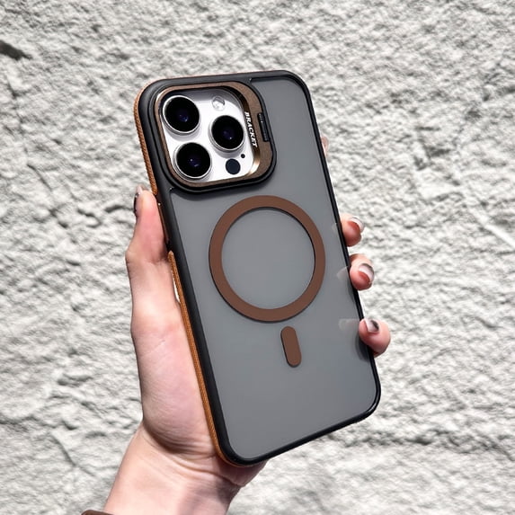 Clear Case for Apple iPhone 12 Pro / iPhone 12 6.1", Compatible with Magsafe Slim Fit Camera Lens Kickstand Bumper Anti-Yellow Rugged Anti-Scratch PC Rugged Phone Case for Women Men, Khaki