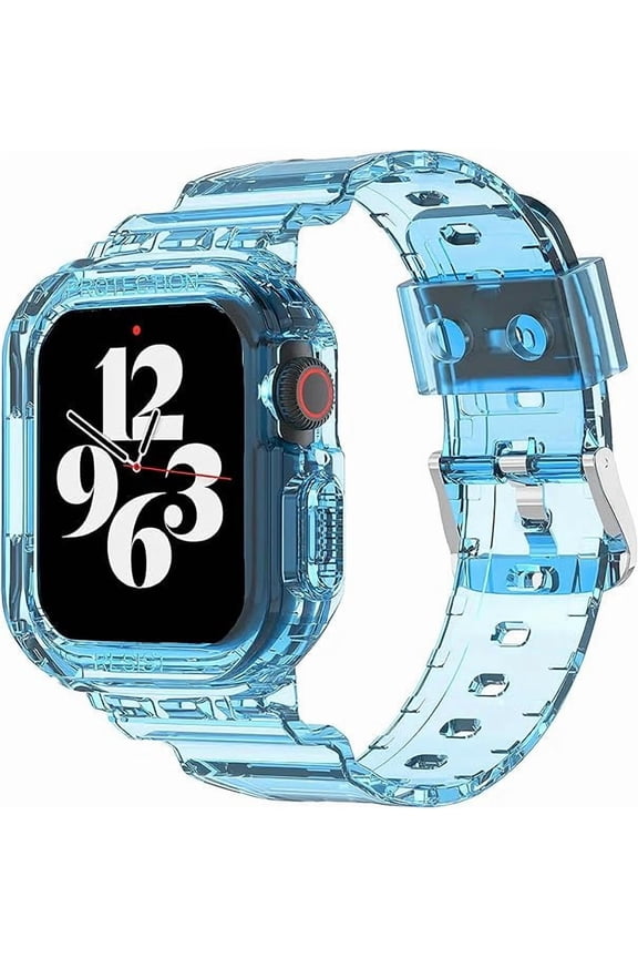 Clear Case with Band for Apple Watch 45mm 38mm 40mm 41mm 42mm 44mm Women Men Girl,Silicone Jelly Transparent Soft Soprt Strap with Cover for iWatch Series 9 8 7 6 5 4 3 2 1 SE Blue Pink Green Orange
