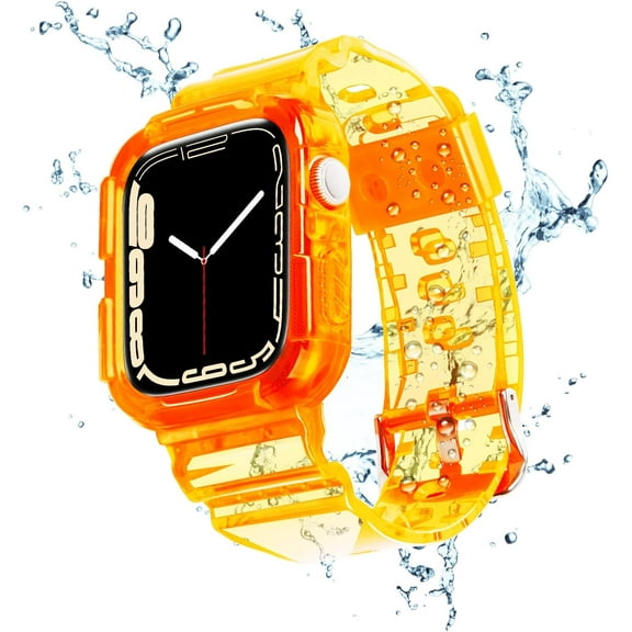 Clear Case with Band for Apple Watch 45mm 38mm 40mm 41mm 42mm 44mm Women Men Girl,Silicone Jelly Transparent Soft Soprt Strap with Cover for iWatch Series 9 8 7 6 5 4 3 2 1 SE Blue Pink Green Orange