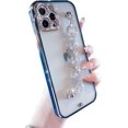 thumbnail image 1 of Clear Case Compatible with iPhone 13 Pro 6.1 inch,Bling Glitter Chain Bracelets Hand Strap Phone Case for Women Girls,Cute Chic Diamond Camera Lens Plated Bumper Silicone Cover,Blue, 1 of 7