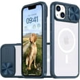 thumbnail image 1 of Clear Case Compatible with iPhone 14 MagSafe with Sliding Camera Cover Protector, [Strong Magnets][Anti Yellow] Acrylic Back Soft Frame Cover for iPhone 14 6.1" (Deep BLue), 1 of 12