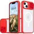 thumbnail image 1 of Clear Case Compatible with iPhone 14 Plus MagSafe with Sliding Camera Cover Protector, [Strong Magnets][Anti Yellow] Transparent Acrylic Back Soft TPU Frame iPhone 14 Plus 6.7" (Red), 1 of 13