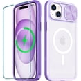 thumbnail image 1 of Clear Case Compatible with iPhone 15 MagSafe Sliding Camera Lens Cover with 1 Screen Protector, [Strong Magnets][Anti Yellow] Anti Scratch Acrylic Back Soft Frame iPhone 15 Case 6.1"(Purple), 1 of 17